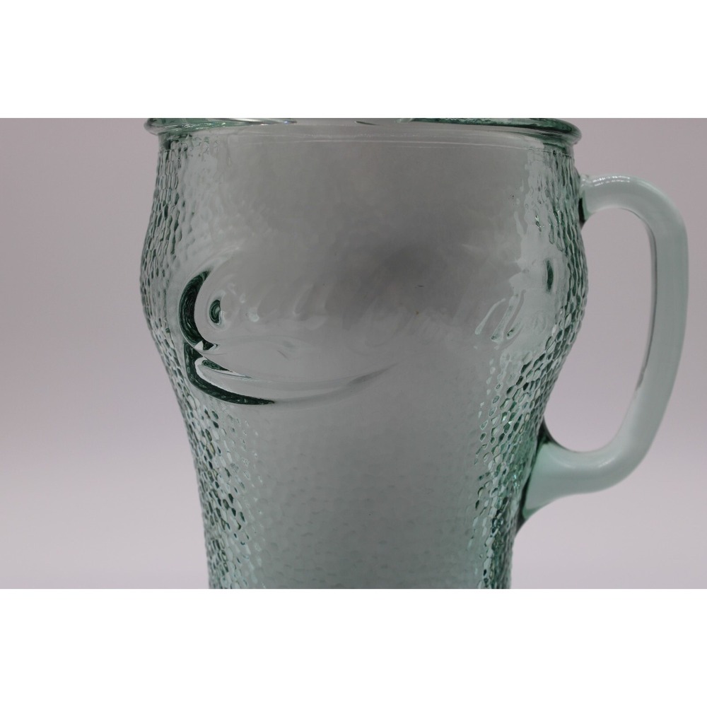 Vintage Coca Cola Pitcher and 2 Glasses Set Pebbled Green Glass Coke - Picture 5 of 11